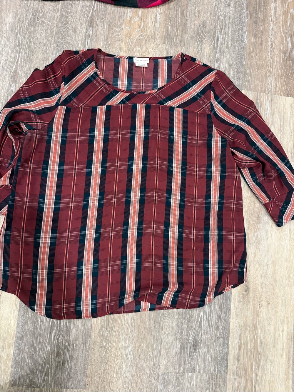 Van Heusen Red Plaid Scoop Neck Blouse